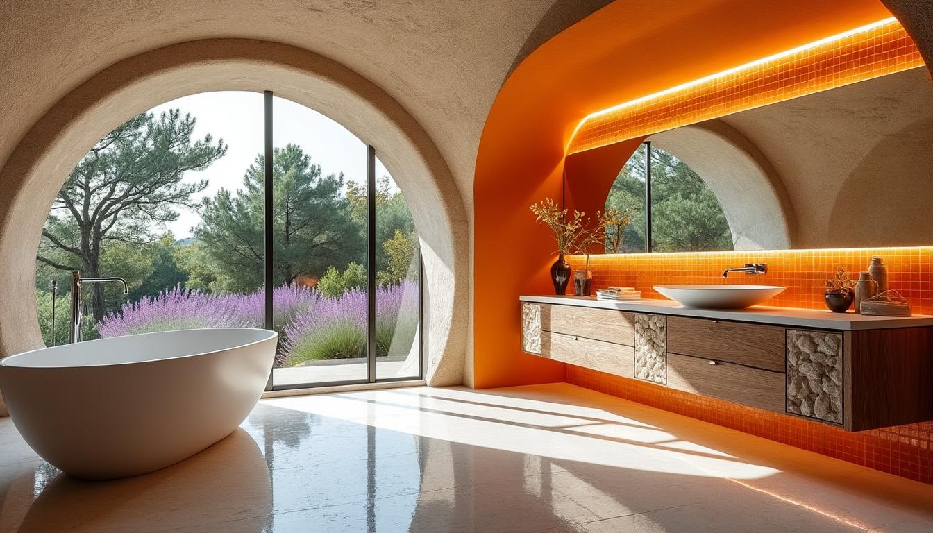 découvrez la salle de bain unique de la villa benkemoun, un espace qui allie élégance et inspirations design pour un intérieur exceptionnel et raffiné.